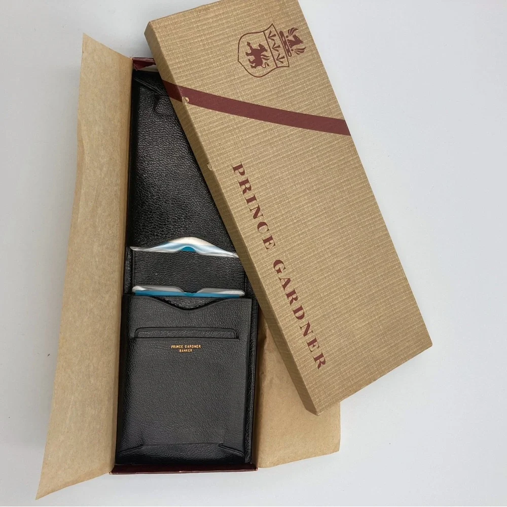 PRINCE GARDNER MEN’S BLACK LEATHER FOLDING MONEY, PHOTOS, CARDS WALLET